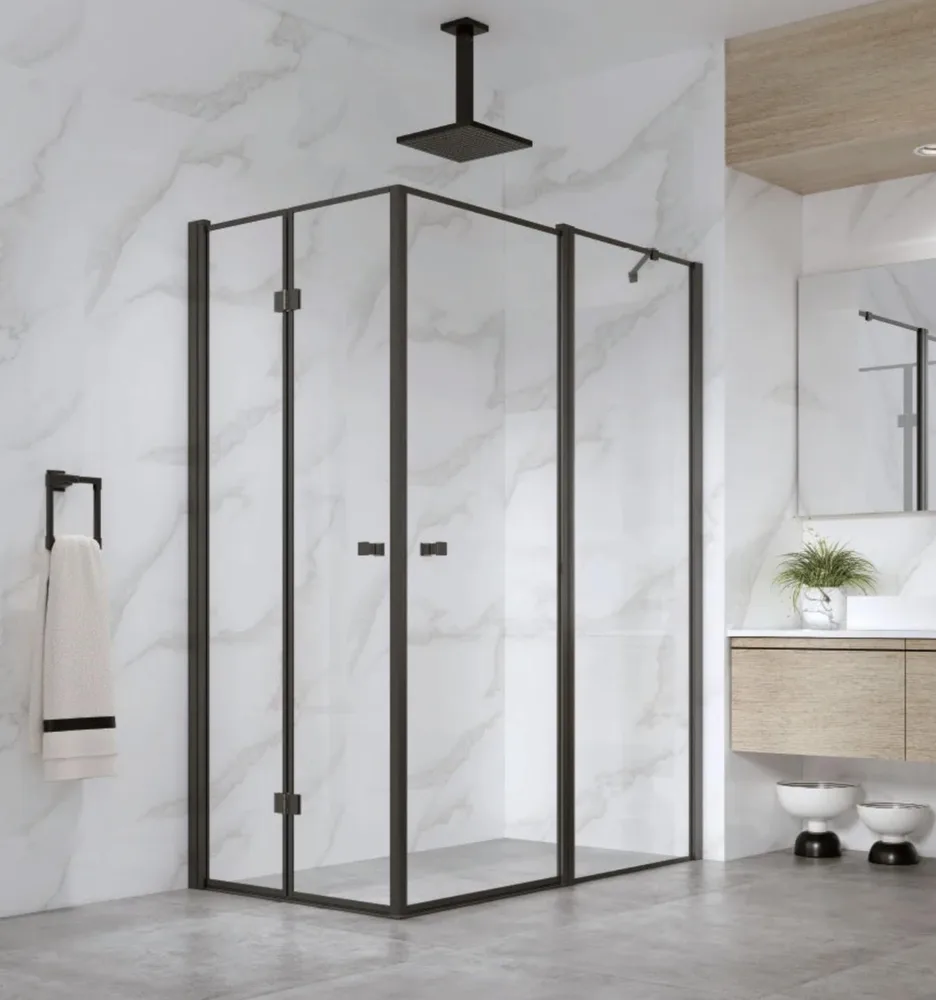 מקלחון פינתי GUINESS - גינס 60 ממידה 94 סמ עד מידה 154 סמ שחור מט - סניטק