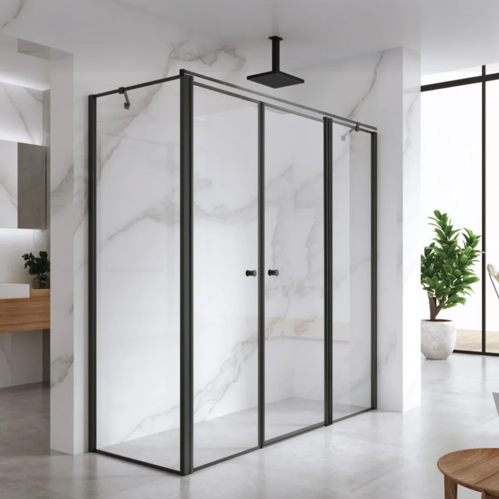 מקלחון פינתי CAMILLE - קמיל ממידה 121 סמ עד מידה 188.5 סמ שחור מט - סניטק