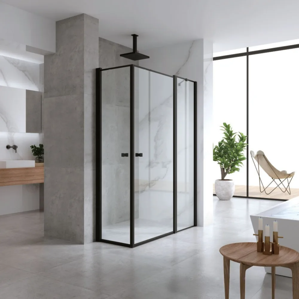 מקלחון פינתי ACCENT - אקסנט 50 ממידה 84 סמ עד מידה 144 סמ שחור מט - סניטק