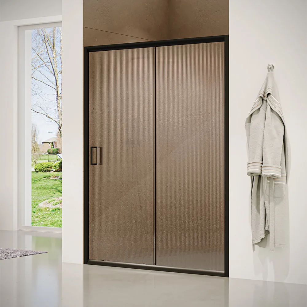 מקלחון חזית דופן קבועה ודלת אוונס זכוכית גלינה 120-125 סמ 125-130 סמ 130-135 סמ 135-140 סמ שחור מט - דור רפאל