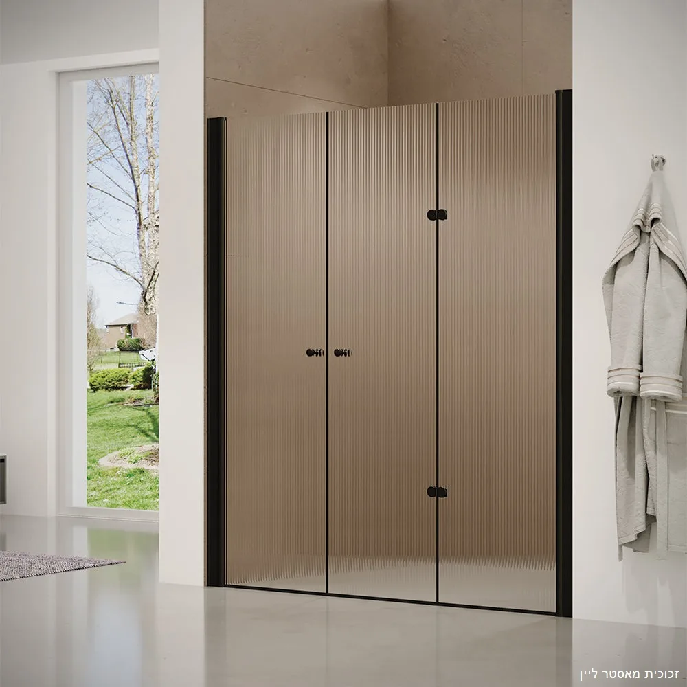מקלחון חזית דלת הרמוניקה דלת על ציר פאיטו זכוכית גלינה 165-190 סמ שחור מט - דור רפאל