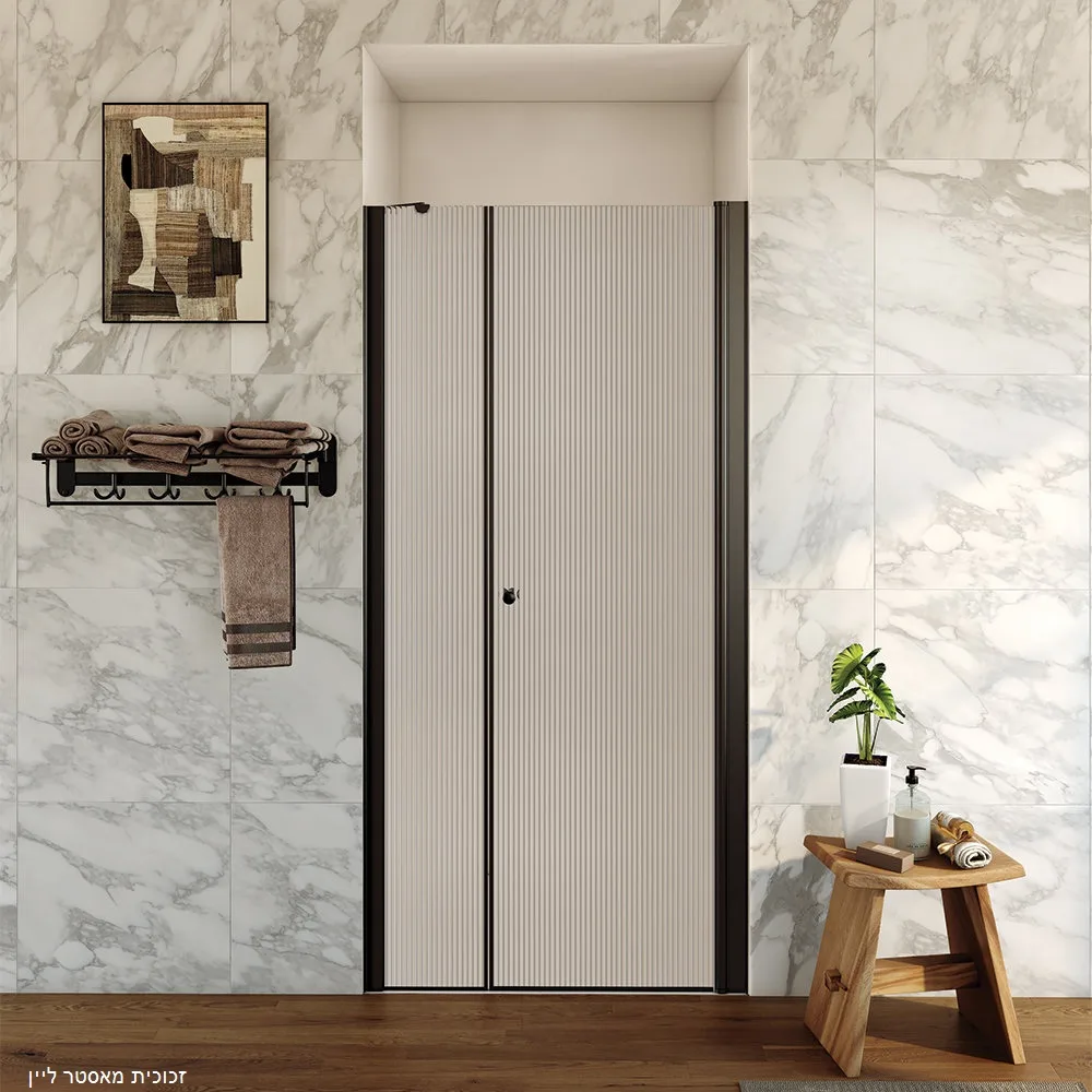 מקלחון חזית דופן קבועה דלת על ציר ראסל זכוכית גלינה 131-150 סמ שחור מט - דור רפאל