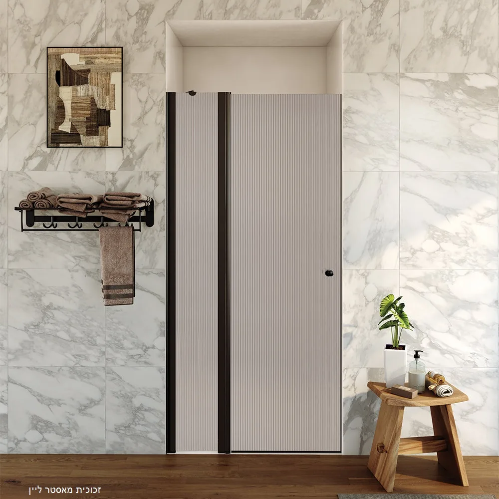 מקלחון חזית דופן קבועה דלת על ציר לוגן זכוכית גלינה 92-145 סמ שחור מט - דור רפאל