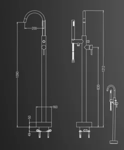 סוללה לאמבטיה מהרצפה בעיצוב מודרני ניקל מבריק 3200 סיוון אופיר