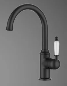 ברז פרח נמוך פיה מסתובבת ידית חרס לבנה שחור מט 3609B סיוון אופיר