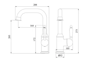 ברז פרח נמוך פיה מסתובבת ידית חרס לבנה ניקל מוברש 3681CB סיוון אופיר