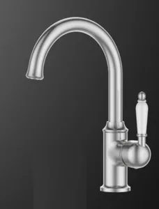 ברז פרח נמוך פיה מסתובבת ידית חרס לבנה ניקל מוברש 3609CB סיוון אופיר