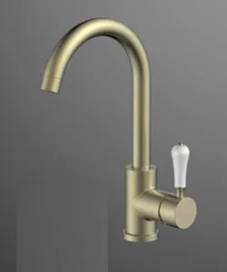 ברז פרח נמוך פיה מסתובבת ידית חרס לבנה זהב מט 1906YB סיוון אופיר