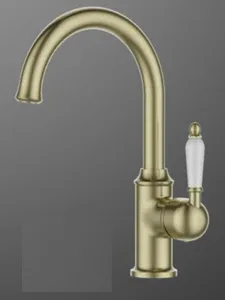 ברז פרח נמוך פיה מסתובבת ידית חרס לבנה זהב מט 3609YB סיוון אופיר