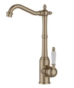 ברז פרח נמוך פיה מסתובבת ידית חרס לבנה רוז גולד מט 3614RG סיוון אופיר