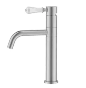 ברז פרח נמוך פיה מסתובבת ידית חרס לבנה ניקל מוברש 1902CB סיוון אופיר