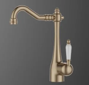 ברז פרח נמוך פיה מסתובבת ידית חרס לבנה רוז גולד מט 3610RG סיוון אופיר