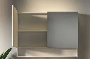 ארונית מראה עם דלת זכוכית ומדף פתוח 50/75/15 ס"מ שחור מט 8435B סיוון אופיר