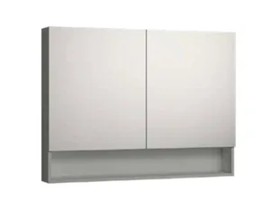 ארונית מראה עם 2 דלתות זכוכית ומדף פתוח 100/75/15 ס"מ לבן מט 8437W סיוון אופיר