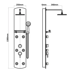 פנל רחצה למקלחת עם אינטרפוץ , 6 ג'טים מתכווננים ראש טוש ומזלף עגול 265 סיוון אופיר