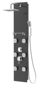 פנל רחצה למקלחת עם אינטרפוץ , 6 ג'טים מתכווננים ראש טוש ומזלף מרובע זכוכית שחורה 2408S סיוון אופיר