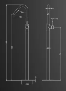 סוללה לאמבטיה מהרצפה בעיצוב מודרני פיה מסתובבת זהב מט 3201YB סיוון אופיר