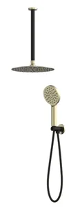 סט רחצה למקלחת מהתקרה 5 חלקים עגול שחור מט בשילוב זהב מט S23BG1 סיוון אופיר