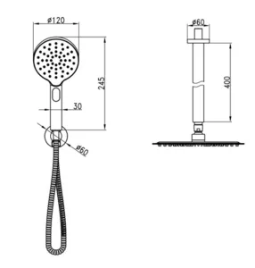 סט רחצה למקלחת מהתקרה 5 חלקים עגול שחור מט בשילוב זהב מט S23BG1 סיוון אופיר