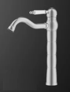 ברז גבוה פיה קבועה ידית חרס לבנה ניקל מוברש 1432CB סיוון אופיר