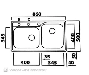 כיור מטבח נירוסטה 50X86X19 ס"מ בלנקו MEDIAN 9 IF מדיאן BLANCO BLANCO בלנקו
