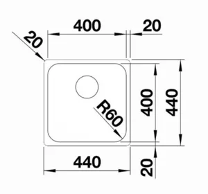 כיור מטבח בלנקו סופרא נירוסטה 44X44X17.5 ס"מ BLANCO מקורי באחריות ניגא!!! יבוא רשמי! BLANCO בלנקו