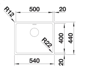 כיור מטבח נירוסטה בלנקו ANDANO 500 IF/N אנדאנו 44X54X19 ס"מ BLANCO BLANCO בלנקו