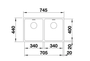 כיור מטבח בלנקו ANDANO אנדאנו 340/340IF נירוסטה 44X74.5X19 ס"מ BLANCO מקורי באחריות ניגא!!! יבוא רשמי! BLANCO בלנקו