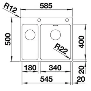 כיור מטבח נירוסטה בלנקו ANDANO 180/340 IF/A אנדאנו 50X58.5 ס"מ BLANCO BLANCO בלנקו