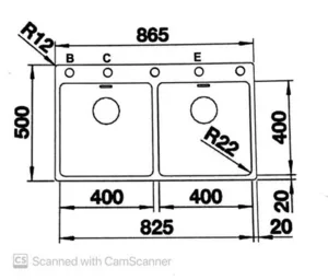 כיור מטבח נירוסטה בלנקו ANDANO 400/400 IF/A אנדאנו 50X86.5X19 ס"מ BLANCO BLANCO בלנקו