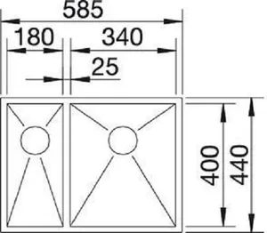 כיור מטבח נירוסטה 44X58.5X17.5 ס"מ בלנקו ZEROX 180/340 IF/N זירוקס BLANCO BLANCO בלנקו