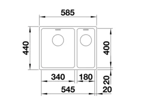 כיור מטבח בלנקו ANDANO אנדאנו 340/180IF נירוסטה 44X58.5X19 ס"מ BLANCO מקורי באחריות ניגא!!! יבוא רשמי! BLANCO בלנקו