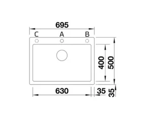 כיור מטבח בלנקו 50X69.5X22 ס"מ פלאון 8 PLEON מקורי באחריות ניגא !!! יבוא רשמי! BLANCO בלנקו