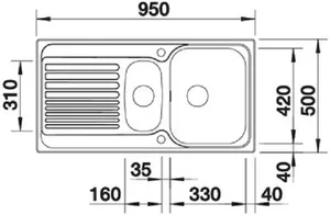 כיור מטבח בלנקו TIPO 6S טיפו נירוסטה 50X95X17 ס"מ BLANCO מקורי באחריות ניגא!!! יבוא רשמי! BLANCO בלנקו