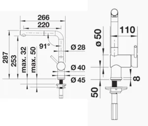 ברז מיקסר נשלף בלנקו BLANCO לינוס LINOS דארק סטיל 527733 BLANCO בלנקו