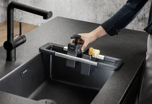 ארגונית מתכווננת BLANCO בלנקו לכיור מטבח כולל מתקן לסבון כלי לאחסון ומגש לספוג 527448