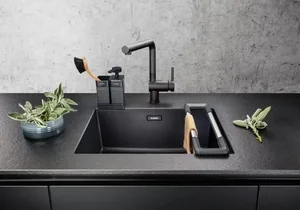 ארגונית מתכווננת BLANCO בלנקו לכיור מטבח כולל מתקן לסבון כלי לאחסון ומגש לספוג 527448