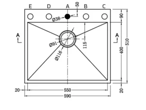 כיור נירוסטה יחיד 51X59X20.5 ס"מ דגם ברקת BAREKET שוני SHONY