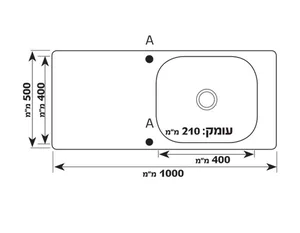 כיור מטבח נירוסטה יחיד עם משטח 50X100X21 ס"מ דגם נופך NOFECH שוני SHONY