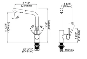 ברז מטבח מיקסר נירוסטה נשלף שני מצבים דגם אל פורם L FORM כרום 46008 שוני SHONY