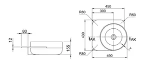 כיור אמבט 45X38X15.5 ס"מ ומשטח עגול אינטגרלי 70416 שוני SHONY