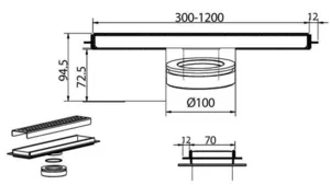 מערכת ניקוז מלבנית 30 ס"מ הכוללת תעלת ניקוז וכיסוי נירוסטה QSG1009 שוני SHONY