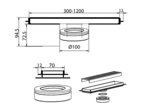 מערכת ניקוז מלבנית 50 ס"מ הכוללת תעלת ניקוז וכיסוי נירוסטה QSG1009 שוני SHONY