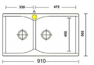 כיור מטבח אקווטופ דגם קמפוס N-175XL תוצרת גרמניה 50.5X91X21 ס"מ AQUATOP