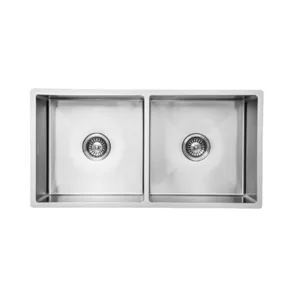 כיור מטבח כפול נירוסטה אקווטופ דגם ספיר 44X86X20 ס"מ התקנה שטוחה SB2707 AQUATOP