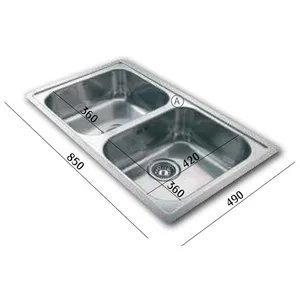 כיור נירוסטה כפול אדמירל 20 למטבח 49X85X18 ס"מ התקנה שטוחה R21453 גומא