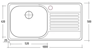 כיור נירוסטה 50X100X20 ס"מ מיניסטר 10 התקנה עליונה R24508 גומא