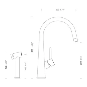 ברז מטבח עם פיה מסתובבת 360 מזלף נפרד נירוסטה מוברשת - קונוס פרו 528006EDM גומא