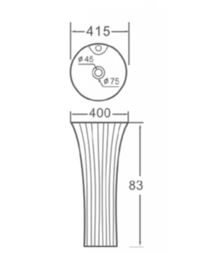 כיור חרס עומד 41.5X40 ס"מ ללא חור לברז שחור מט 9606MBL סיוון אופיר
