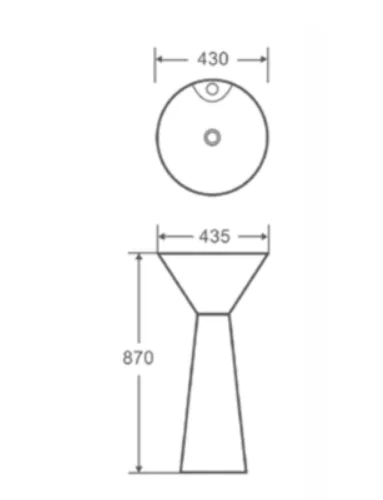 כיור חרס עומד 43.5X43.5 ס"מ ללא חור לברז שחור מט 9609MBL סיוון אופיר